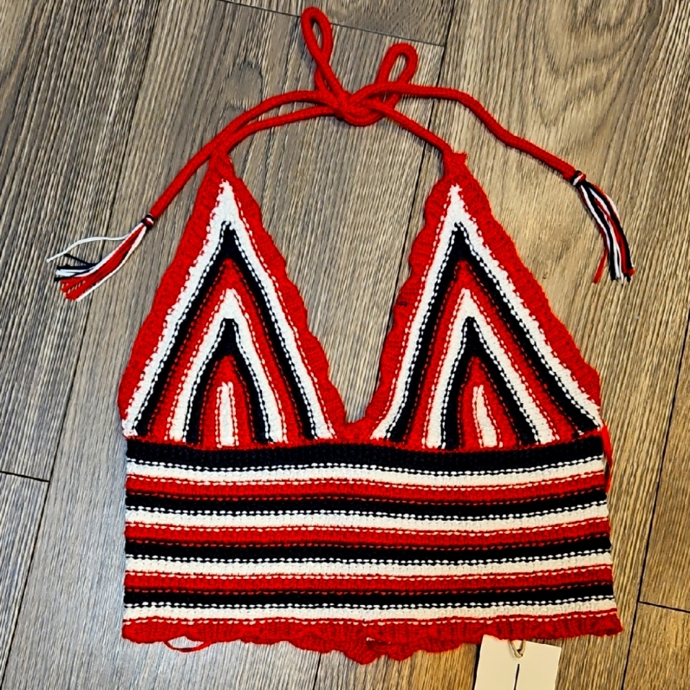 Moon & Madison Red and Black Striped Halter Top